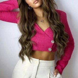 COPY - Zara fushia textured jewel button cropped jacket,S, new.